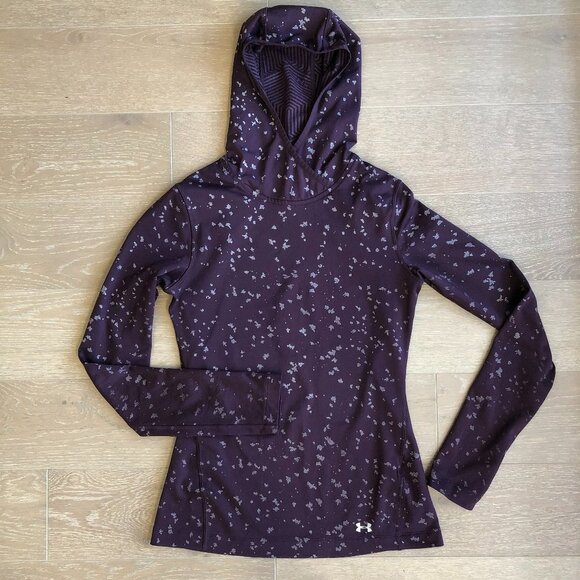 Under Armour Coldgear Fitted Running Long Sleeve Hoodie Top in Maroon Size S - Picture 4 of 14